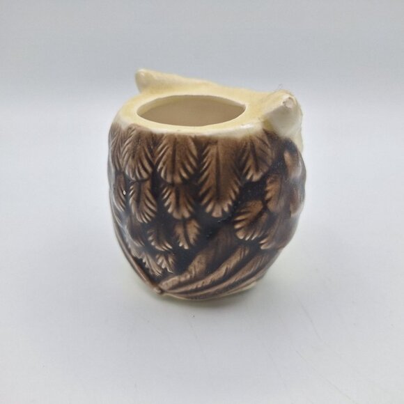 Owl Pot Decor Vintage Cottagecore Small Tiny 2 Inch Japan 70s Brown Bird Wild - Picture 4 of 7